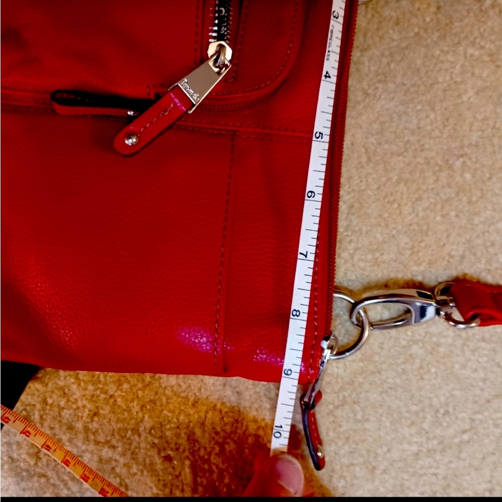 Red Tignanello leather adjustable crossbody. - Picture 7 of 10